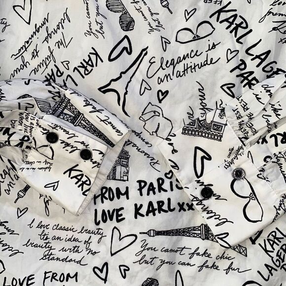 Karl Lagerfeld Paris NWOT Limited Edition Cotton Shirt Conversation Print M - Picture 5 of 10